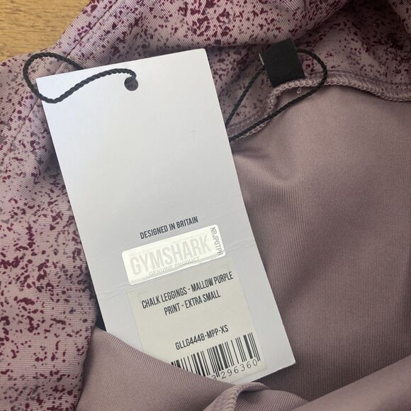 Gymshark Chalk Women's Mallow Purple Splatter Leggings Size XS Stretch Pockets - Picture 4 of 10